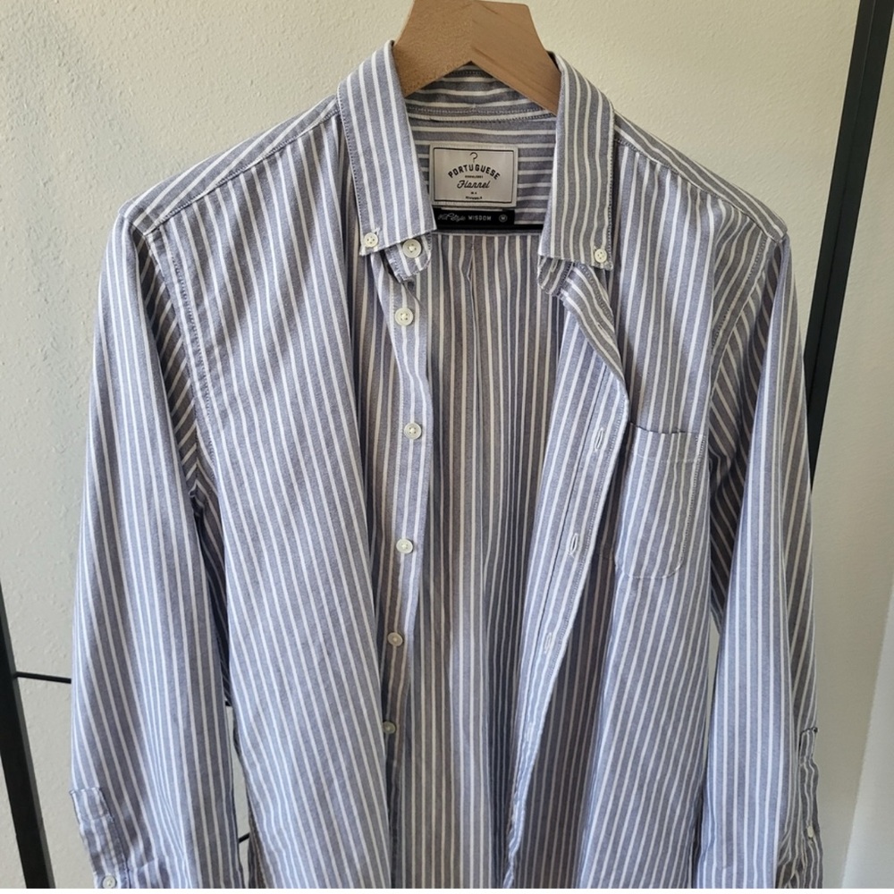 Portuguese Flannel Men's Blue Striped Casual Button Down Shirt